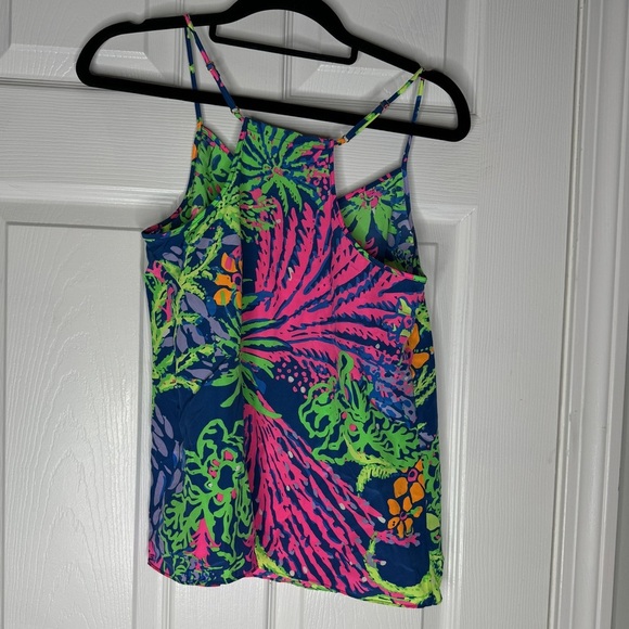 LILLY PULITZER 100% Silk Dusk Racerback Tank Neon Floral Print‎ Size XS - Picture 4 of 7